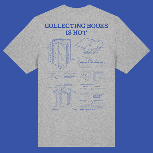 Tshirt collecting book is hot (gris, bleu)